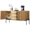A wooden sideboard with its doors and drawers open, displaying its interior storage and some decorative items on top. Anteprima dell’immagine prodotto