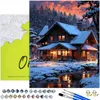 Malen nach Zahlen Erwachsene Landschaft Haus am Fluss 50x40 Produktbild-Vorschau 1