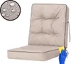 A beige cushion for a chair or swing, with a close-up inset showing water droplets on fabric, and a hand in a blue glove cleaning the cushion with a yellow sponge. Náhled obrázku produktu