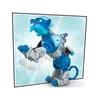A toy robot cat with a smaller cat figure on its back, set against a light blue background with radiating lines and a dotted pattern. Anteprima dell’immagine prodotto