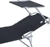 A black reclining lounge chair with a sunshade, shown from a diagonal angle against a white background. Produktbild-Vorschau