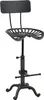 A black tractor seat bar stool with a silver adjustable height mechanism and footrest, isolated on a white background. Voir les images du produit