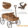 A wooden wagon with metal wheels, featuring close-up insets highlighting its durable wood frame and firm connections. Produktbild-Vorschau