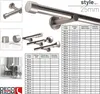 A collage of product images and a size chart for curtain rods. Produktbild-Vorschau