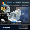 Marketing image showing a TV screen displaying ice-like objects and text about 8K decoding. Voir les images du produit