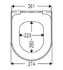 A top-down view of a toilet seat with dimensions indicated by lines and numbers. Produktbild-Vorschau