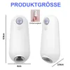 Two views of a white toilet light with dimensions indicated, and a small inset image showing the product being held for size comparison. Náhled obrázku produktu