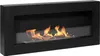 A black, modern ethanol fireplace mounted on a wall, with flames visible inside. Anteprima dell’immagine prodotto