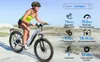 A woman riding an e-bike on a sandy path with a clear sky. Produktbild-Vorschau