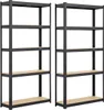Two identical black metal shelving units with light brown shelves are shown against a white background. Produktbild-Vorschau