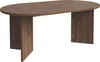 A wooden oval dining table with two pedestal legs, shown against a white background. Produktbild-Vorschau