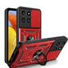 A red and black phone case with a slide camera cover and ring holder is displayed against a white background. Produktbild-Vorschau