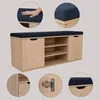 A collage of images showing a shoe cabinet with a cushioned seat, highlighting its features and details. Náhľad obrázku produktu