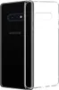 A clear, professional studio shot of a transparent phone case next to a black Samsung Galaxy S10e phone. Produktbild-Vorschau