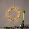 A decorative LED light wreath with warm white lights hangs on a wall, with an amaryllis bulb in a glass vase in the foreground. Podgląd zdjęcia produktu