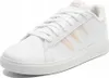 A white Adidas sneaker with iridescent stripes on a white background. Produktbild-Vorschau