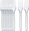 A group of clear plastic forks are arranged in a row, with two additional forks placed to the right. Produktbild-Vorschau