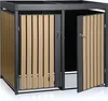A four-bin outdoor storage unit with wooden-look slats and a metal frame. Produktbild-Vorschau
