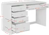 A white desk with multiple drawers, with dimensions indicated by dashed lines and text. Produktbild-Vorschau