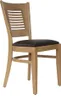 A wooden chair with a dark brown seat, shown in a studio setting. Produktbild-Vorschau