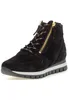 A black leather high-top sneaker with a gold zipper and laces on a white background. Produktbild-Vorschau