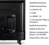 The back of a TV is shown with a list of its connections and features. Produktbild-Vorschau