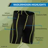 Nahaufnahme der roten Radhose mit ergonomischem Coolmax-Sitzpolster, nahtlosem Lycra, elastischem Bund, atmungsaktiv, leicht und feuchtigkeitstransportierend. Produktbild-Vorschau