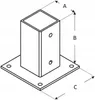 A diagram of a metal post base with dimensions labeled A, B, and C. Náhled obrázku produktu
