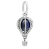 A silver charm shaped like a hot air balloon with a blue bead inside, shown against a white background. Produktbild-Vorschau