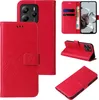 A collage of images showing a red flip phone case with floral and butterfly embossing, and card slots. Produktbild-Vorschau