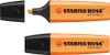 Two orange Stabilo Boss Original highlighters on a white background. One is shown with the cap off and the tip exposed, the other is shown with the cap on. Anteprima dell’immagine prodotto