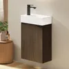 A wall-mounted bathroom vanity with a white ceramic sink and a dark wood cabinet. Náhled obrázku produktu