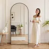 Ansicht im Wohnraum des LunaMirror Rowan Ganzkörperspiegels in Dunkelbraun, 180 x 76 cm Produktbild-Vorschau