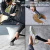 A collage of four images showing a portable spot cleaner being used on different surfaces: car upholstery, carpet, a mattress, and a shoe. Produktbild-Vorschau
