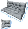 A gray cushion set for a Hollywood swing, with dimensions indicated by blue lines and text. Náhled obrázku produktu