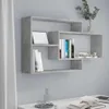 A concrete gray wall shelf with books and a framed picture. Produktbild-Vorschau