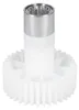 A close-up studio shot of a white plastic gear with a silver metal socket on top, isolated on a white background. Produktbild-Vorschau