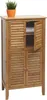 A wooden cabinet with slatted doors and a plant on top. Podgląd zdjęcia produktu
