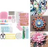 A collage of quilling tools and examples of quilling art. Produktbild-Vorschau