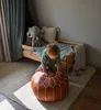 Pouf marocchino in vera pelle - Marrone cognac - Fatto a Anteprima dell’immagine prodotto 4