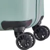 Close-up view of the wheels and bottom corner of a green suitcase. Náhľad obrázku produktu