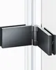A close-up view of a black shower hinge attached to a glass panel. Produktbild-Vorschau