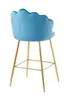 A blue velvet bar stool with gold legs, shown from the back. Produktbild-Vorschau