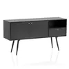 A black sideboard with gold handles and tapered legs, shown against a white background. Podgląd zdjęcia produktu
