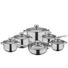 A set of stainless steel pots and pans with glass lids, arranged on a white background. Anteprima dell’immagine prodotto