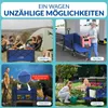 A collage of four images showing a blue foldable wagon being used in different scenarios: camping, everyday use, with pets, and in a garden. Anteprima dell’immagine prodotto