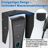 A close-up of a black and white charging station with a protective roof, with water droplets on the roof. Voir les images du produit
