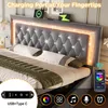 A bed with a tufted headboard featuring LED lighting and integrated charging ports. Náhľad obrázku produktu