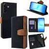Collage of images showing a black and brown leather phone case for a Samsung Galaxy A17 5G, displaying its different angles and features. Produktbild-Vorschau