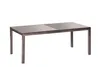 A rectangular table with a glass top and metal legs, shown against a white background. Produktbild-Vorschau